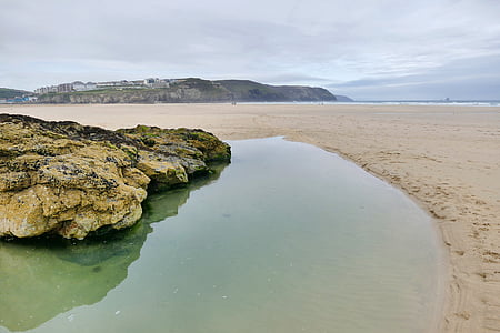 penhale pasir, Perranporth, Perranporth beach, Cornwall, Pantai, Pantai, laut