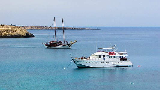 Chipre, Cavo greko, mar, barco, paisaje marino, Turismo, ocio