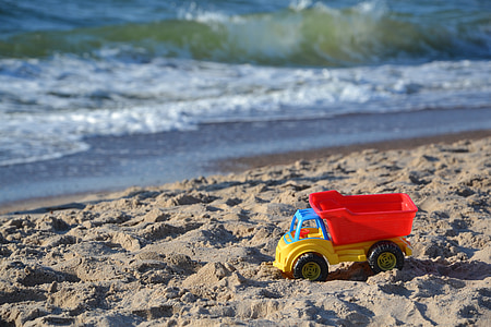 leksaksbil, bil, leksak, leksaker, havet, stranden, Sand
