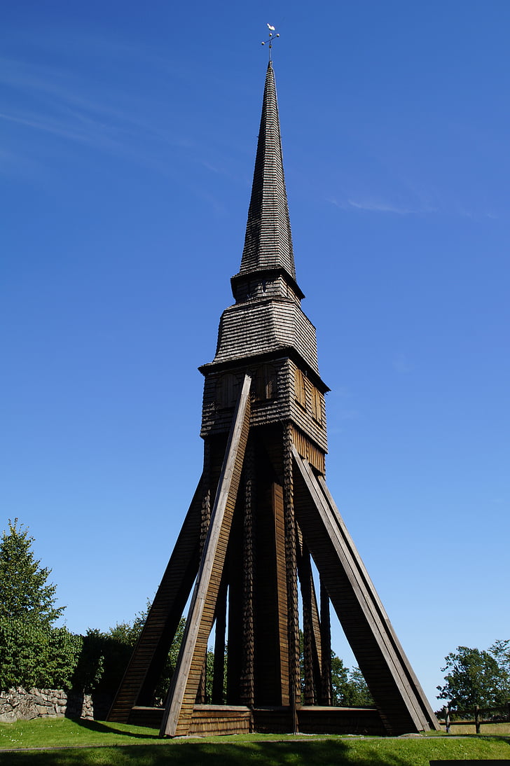 pelarne, 尖塔, 木制教堂里, 老, 瑞典, småland, 建筑