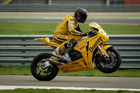 photo, yellow, duntep, racer, person, motor racing, motorbike