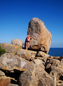 stone, sea, rock, man, coast, water, ocean