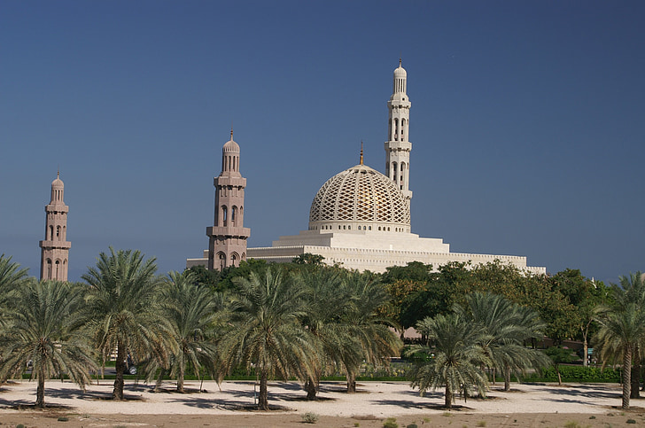 Omán, Muscat, mecset, iszlám, Minaret, Arábia, építészet
