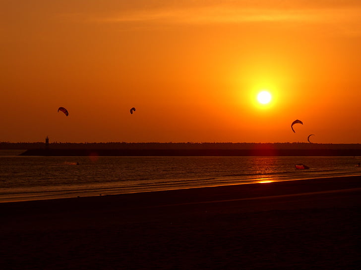 Sunset, Beach, kites