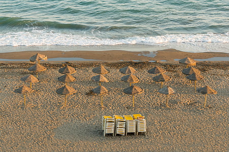 para-sols, platja, Andalusia, Espanya, Rincón de la victòria, nit, para-sols