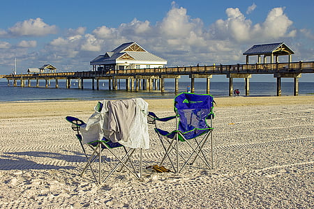 strand, Clearwater beach, zee, zonnige dag, Tampa bay, witte zand, stoelen