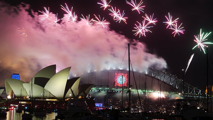 Austrálie, Sydney, opery, Sylvester, ohňostroj, Harbour bridge
