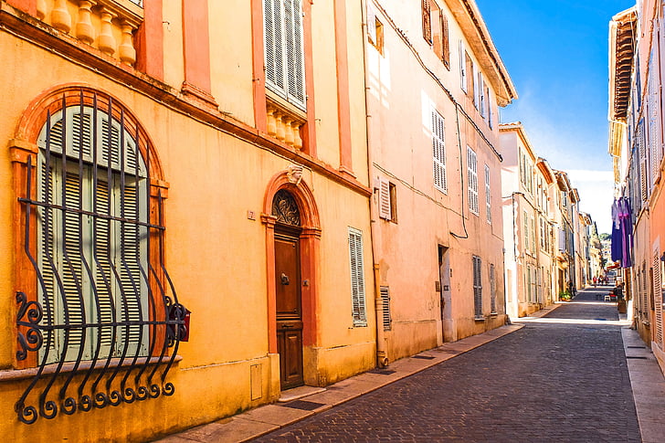 utca, falu, hagyományos, turizmus, tengerpart, Cassis, Provence