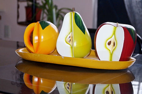 fruta, pera, Apple, melocotón, Centro de mesa, reflexión