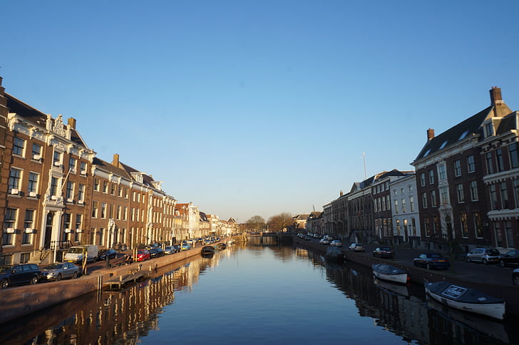 Holland, Nederland, Amsterdam, kanalen, båt, elven, byen
