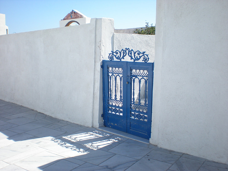 santorini, greek island, greece, street view, gate