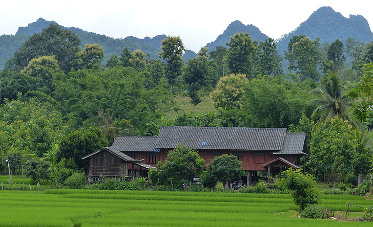 tradisjonelle hus, bonde, Thailand, natur, Asia, fjell, landlig scene
