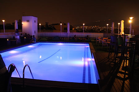piscine, eau, nuit, photo de nuit