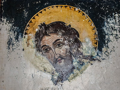 iconographie, Saint, âgés de, Weathered, endommagé, mur, peinture