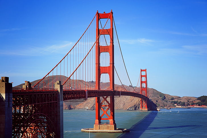 bleu, Sky, rouge, en acier, pont, duringdaytime, Golden gate bridge