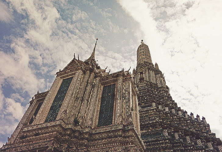 Bangkok, Thailand, arkitektur, tittar upp, Khmer, templet, antika