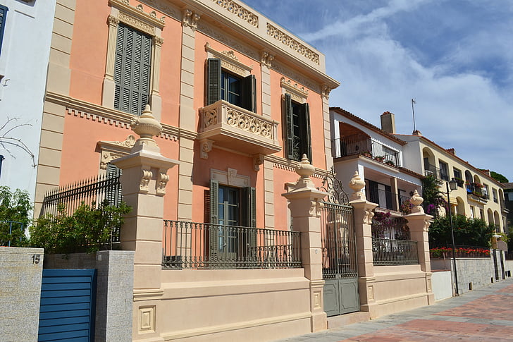 Villa, Casa, Casa roz, Spania, Portal, strada, Costa brava