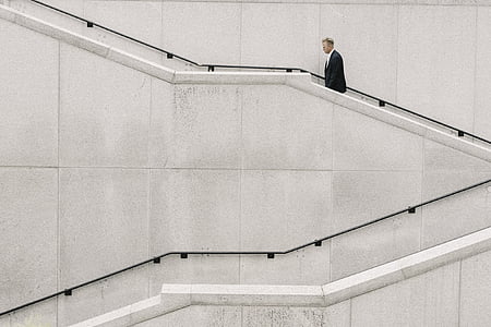 people, man, formal, stairs, alone, white, plain