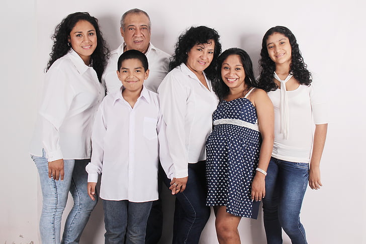 foto de família, felicidade, pais, douthers, filho, pessoas, a sorrir