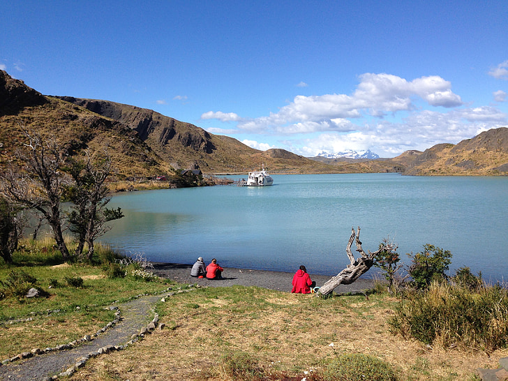 Patagonia, naturen, sjön, båt, bergen, landskap, Torres del paine