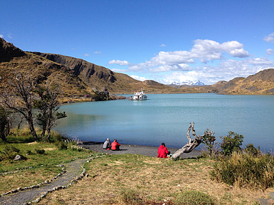 Patagonie, Příroda, jezero, loď, hory, krajina, Torres del paine
