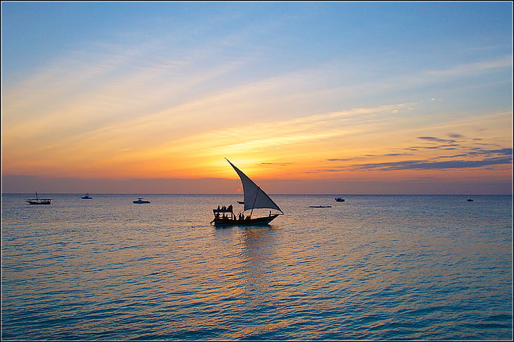 Zanzibar, solnedgang, seil, kveld, sjøen, vann, scenics
