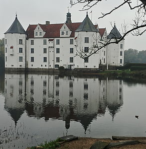 castle, glücksburg, mirroring, water, mecklenburg, nordfriesland, germany
