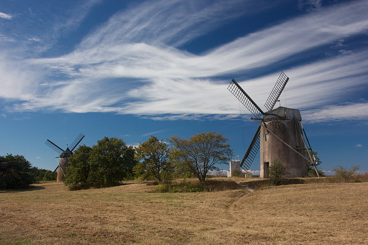 Gotlandes, vējdzirnavas, mākonis, ainavas, dzirnavas, vēja enerģija, Vēja turbīna