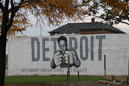 Detroit, graffiti, Joe louis, budynek, Michigan, bokser, sztuka