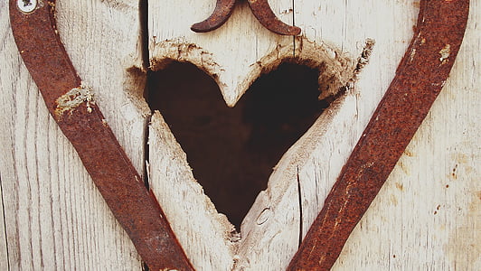 hjärtat, trädörr, ingång, Utomhus, trä, dörr, symbol