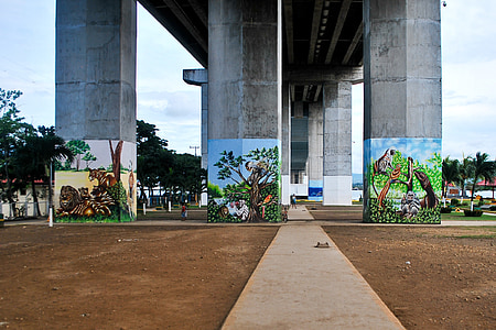 híd, graffiti, Park, beton, spraypaint, textúra, színes