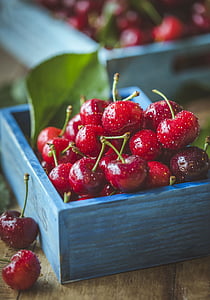 wiśnia, wiśnie, owoce, Fotografia jedzenia, Fotografia Martwa natura, truskawka, zdrowe odżywianie