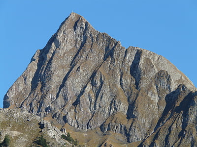 photo, man, standing, top, mountain, cross, Höfats