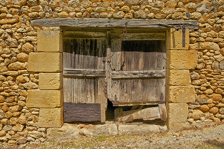 Dordogne, Prancis, gudang, jendela, kayu, kayu, arsitektur