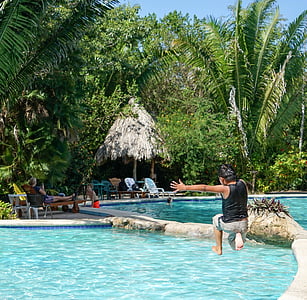 Belize, personne, gens, garçon, saut piscine, Parc jungle Bacab, Tropical