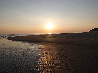 tramonto, spiaggia, Galles, mare, sabbia