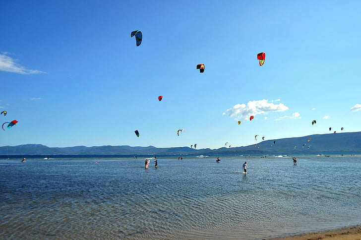 Kitesurfing, mundingen af neretva, Neretva delta, Kroatien, vand, havet, vand sport
