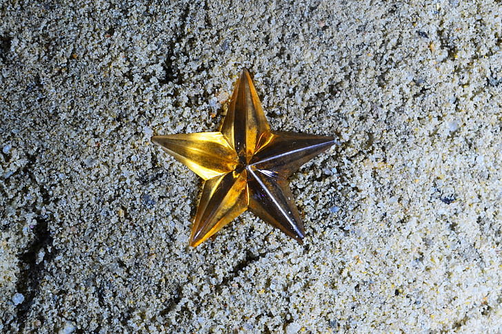 star, yellow, toy, small, ground, sand, symbol