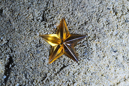 žvaigždė, geltona, žaislas, mažas, žemės, smėlio, simbolis