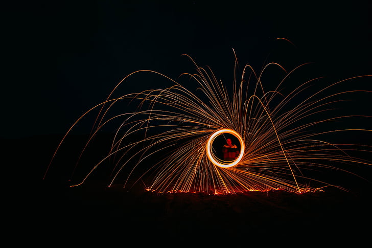 firework, spiral, man, catherine wheel, fire juggler, circle, fire
