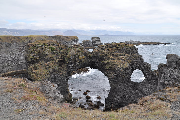 Island, lava, stranden, vatten, Rock, svart sten, erosion