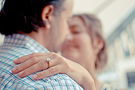 couple, engagement, ring, diamond, hugging, happy, love