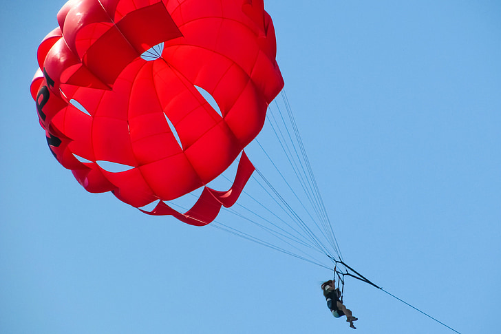 парашут, парапланеризъм, червен, балон, небе, спорт, дейност