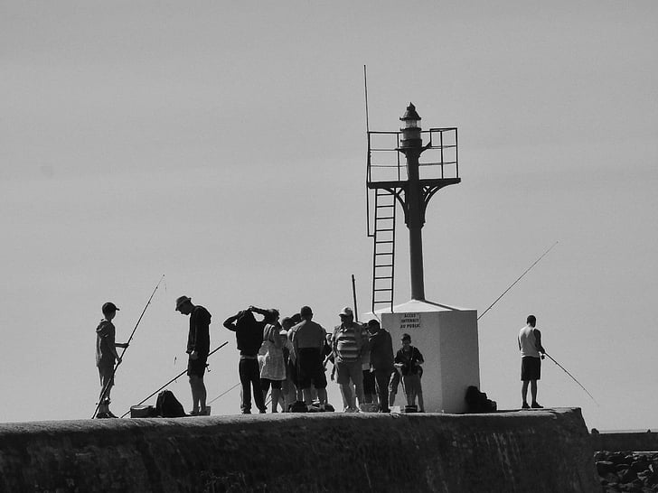 phare, pêcheurs, mer, port, pêcheur, chaud, Vendée