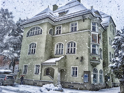 austria, winter, snow, snowing, building, architecture, sky