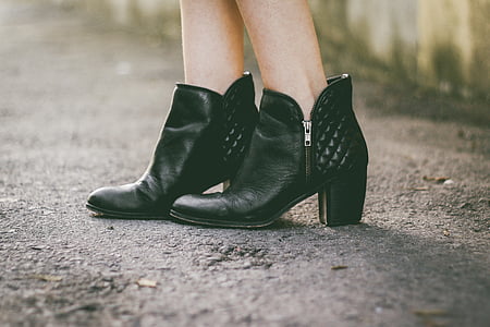 black, leather, shoe, footwear, boots, outdoor, women