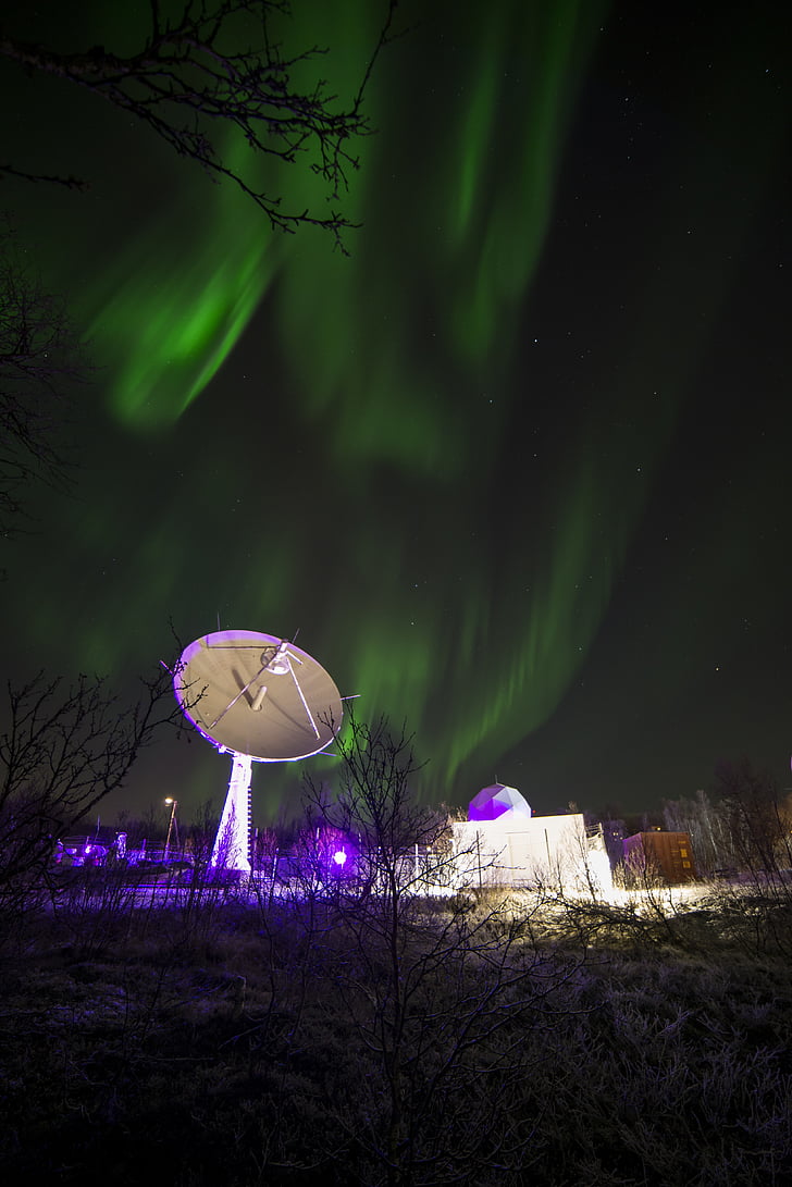 antenna, auroraboralis, éjszaka, északi fény, fény, téli, Norvégia