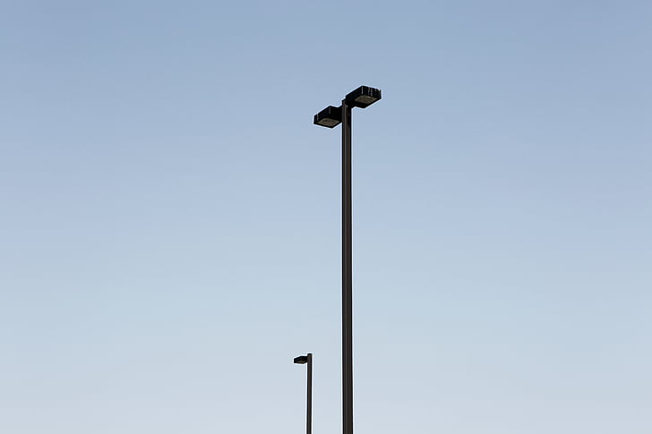 black, light, post, daytime, lamp posts, blue, sky