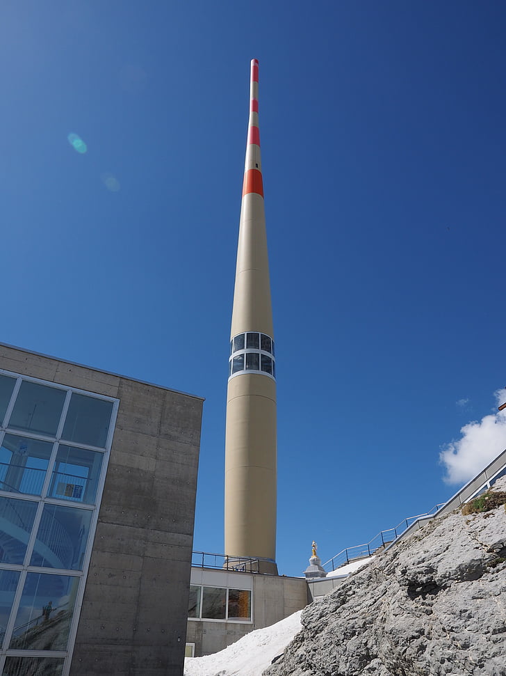 send system, transmission tower, säntis, mountain, alpstein, alpine, snow