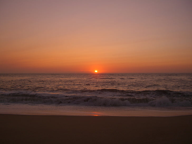 matahari terbenam, laut, Pantai